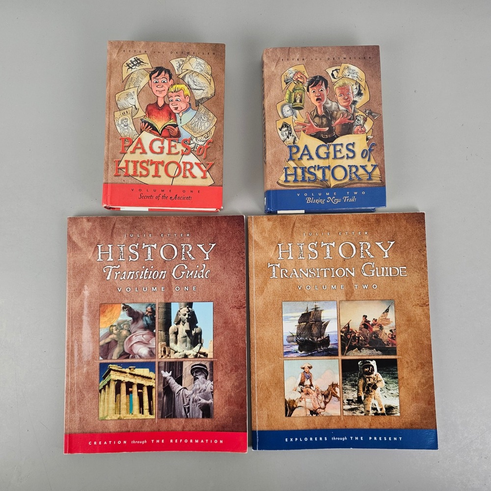 Veritas Press Pages of History Vol 1 & 2 Hardcover Books & Transition Guides Set